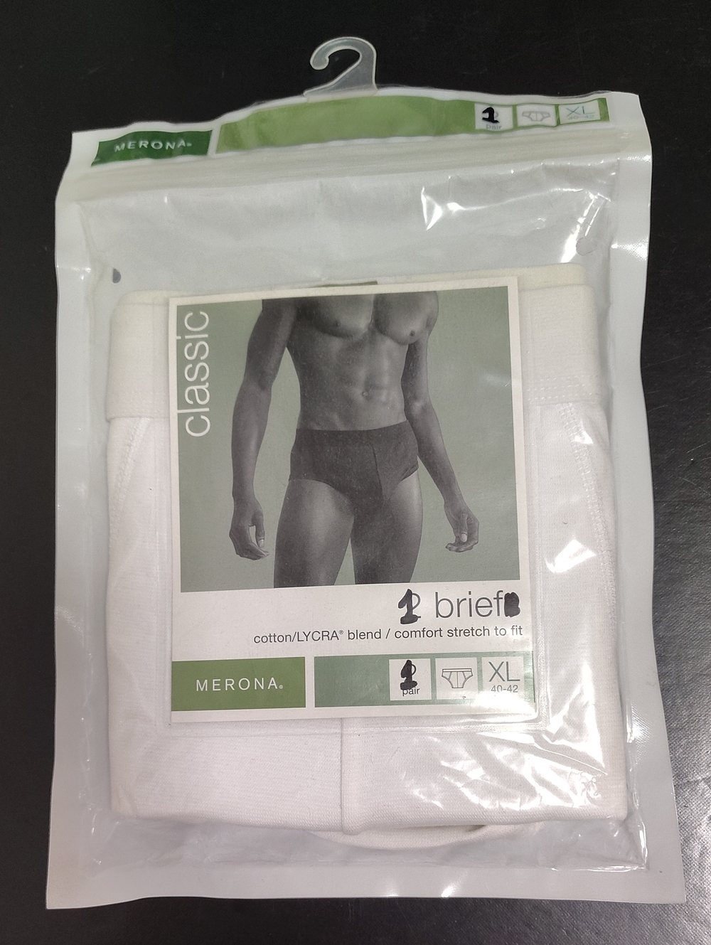 Vtg Merona cotton & Lycra classic White Men's Briefs Underwear -1 pair - Size XL